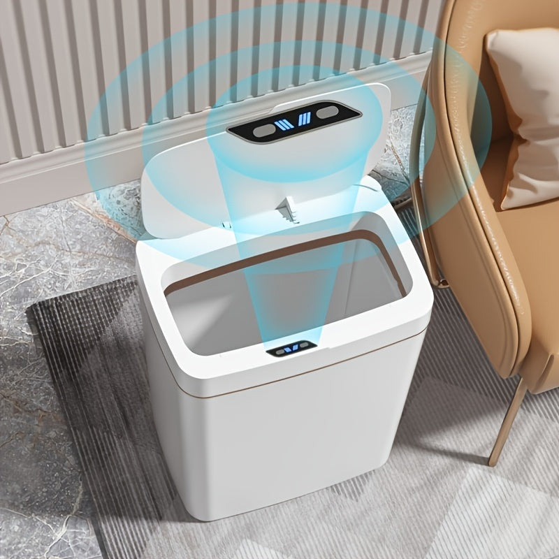 MOMMED Sleek White Smart Trash Can with Auto Sensor - Infrared Technology, Battery-Operated, Non-Rechargeable AA Batteries Required, Ideal for Bathroom & Kitchen, Features Lid for Neat Waste Disposal, Perfect Christmas Gift