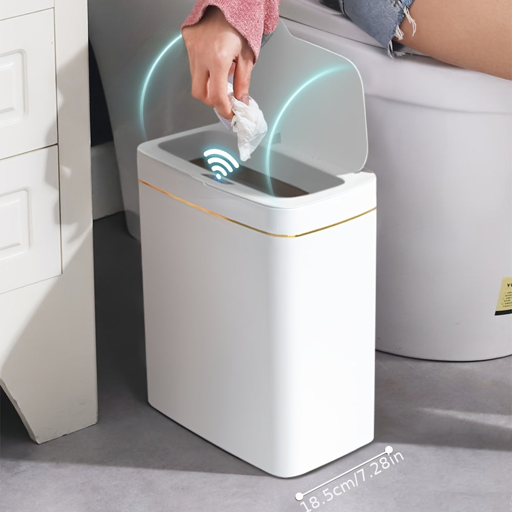 MOMMED Sleek White Smart Trash Can with Auto Sensor - Infrared Technology, Battery-Operated, Non-Rechargeable AA Batteries Required, Ideal for Bathroom & Kitchen, Features Lid for Neat Waste Disposal, Perfect Christmas Gift