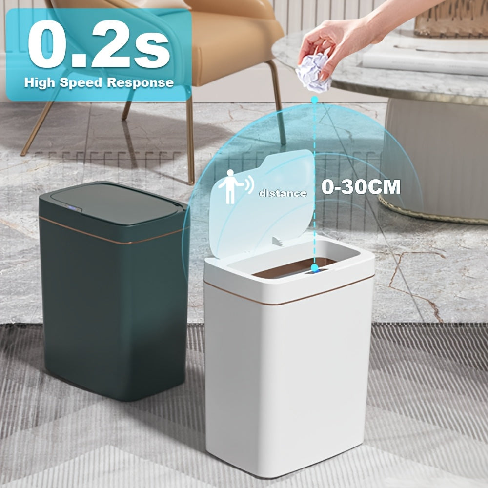 MOMMED Sleek White Smart Trash Can with Auto Sensor - Infrared Technology, Battery-Operated, Non-Rechargeable AA Batteries Required, Ideal for Bathroom & Kitchen, Features Lid for Neat Waste Disposal, Perfect Christmas Gift