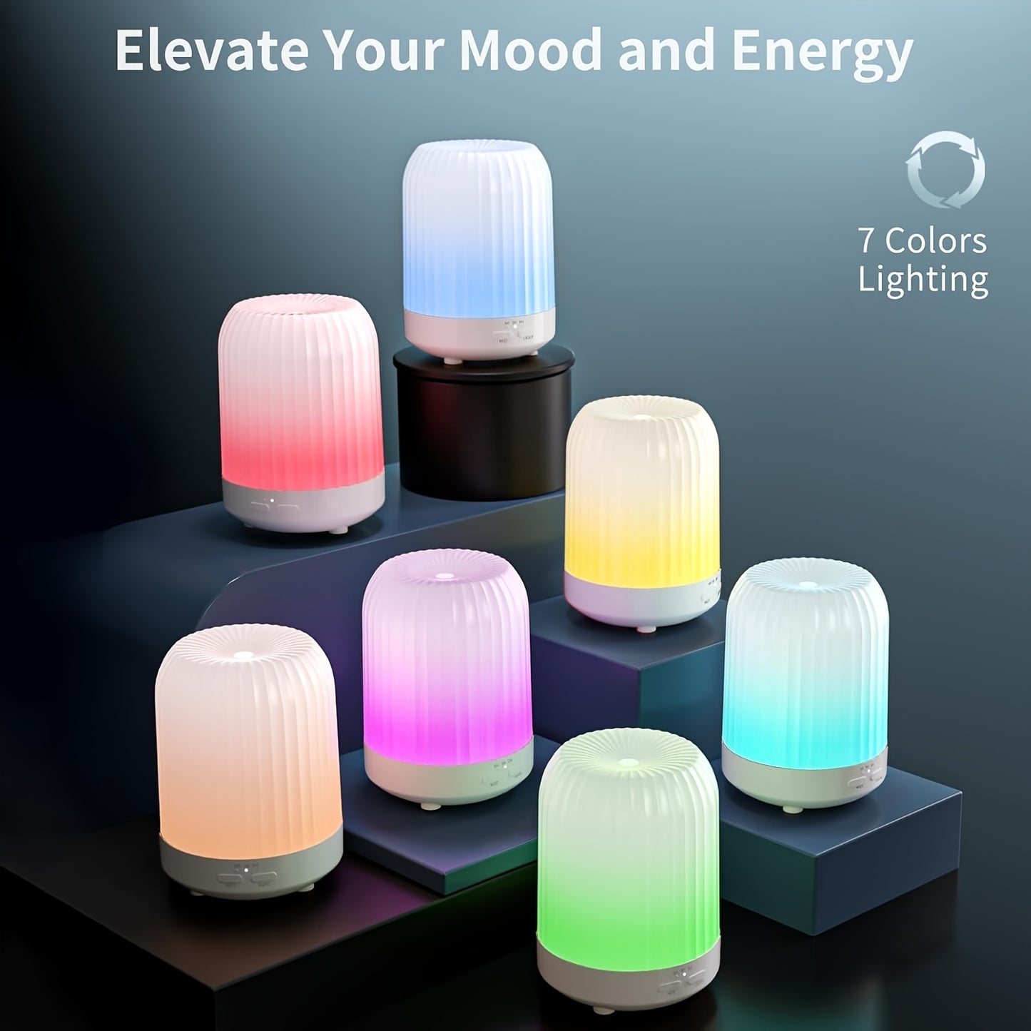 YETHKE 1pc Silent Aromatherapy Humidifier, USB Powered, 7 LED Light Colors, 3 Timer Modes, Auto-Off, Non-Waterproof, for Bedroom, Office, Living Room, Yoga Room - Tabletop, No Fragrance Included