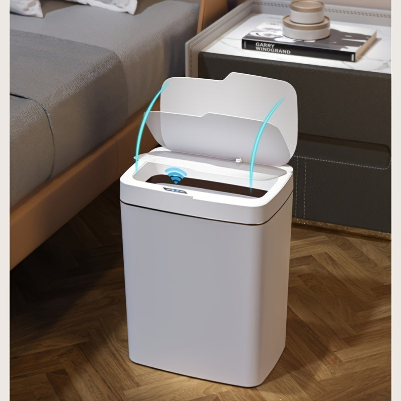 MOMMED Sleek White Smart Trash Can with Auto Sensor - Infrared Technology, Battery-Operated, Non-Rechargeable AA Batteries Required, Ideal for Bathroom & Kitchen, Features Lid for Neat Waste Disposal, Perfect Christmas Gift